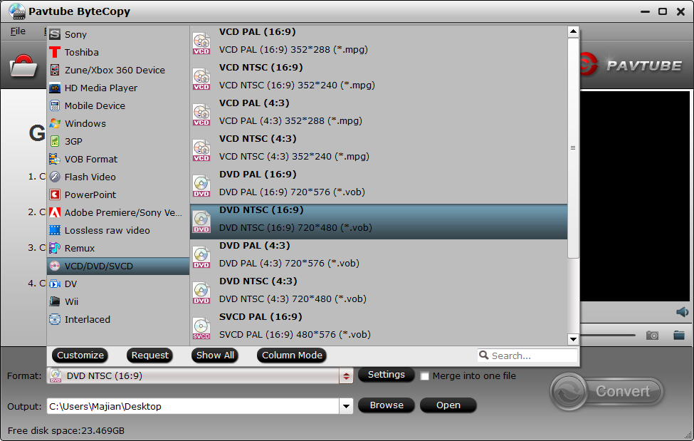 SET DVD AS OUTPUT FORMATS